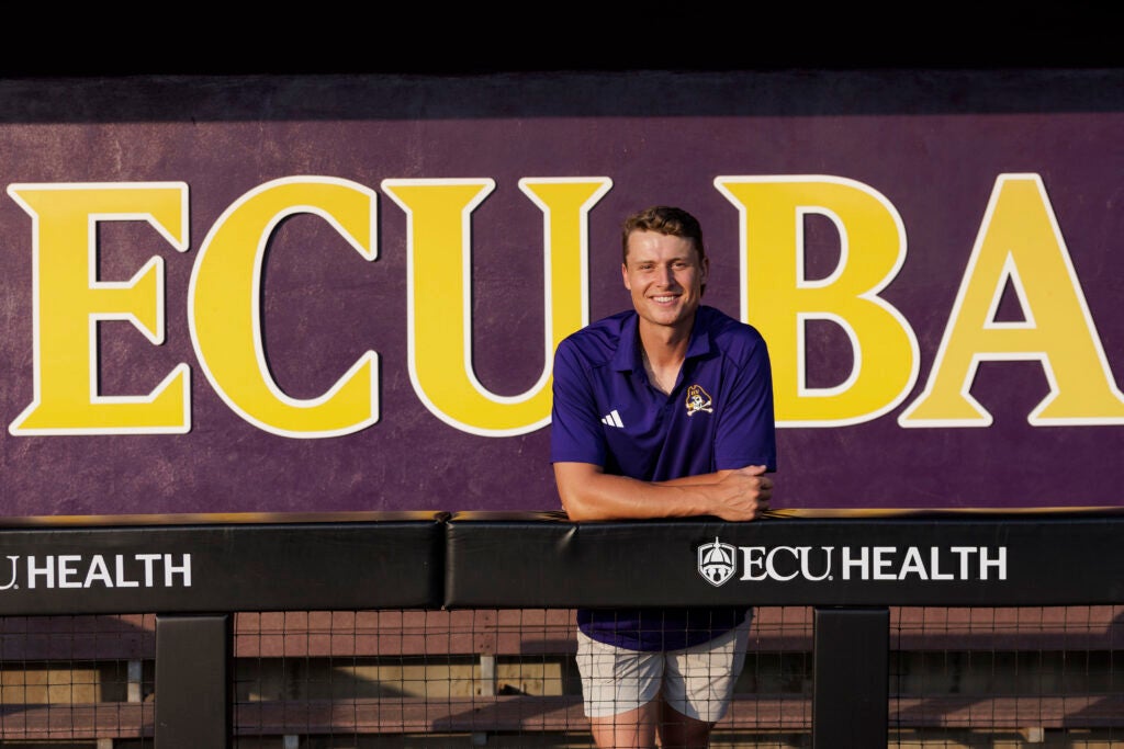 Carter Cunningham in the ECU baseball dugout