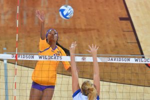 04 September 2015: Ashton Mares tallied a double-double while Natalie Montini and Ashley McRae notched career-highs in kills to help lead East Carolina over Presbyterian, 3-2 [25-10, 25-13, 23-25, 23-25, 15-6] at the Wildcat Classic Friday night at Belk Arena in Davidson, North Carolina. Mandatory Credit - Tim Cowie/Tim Cowie Photography