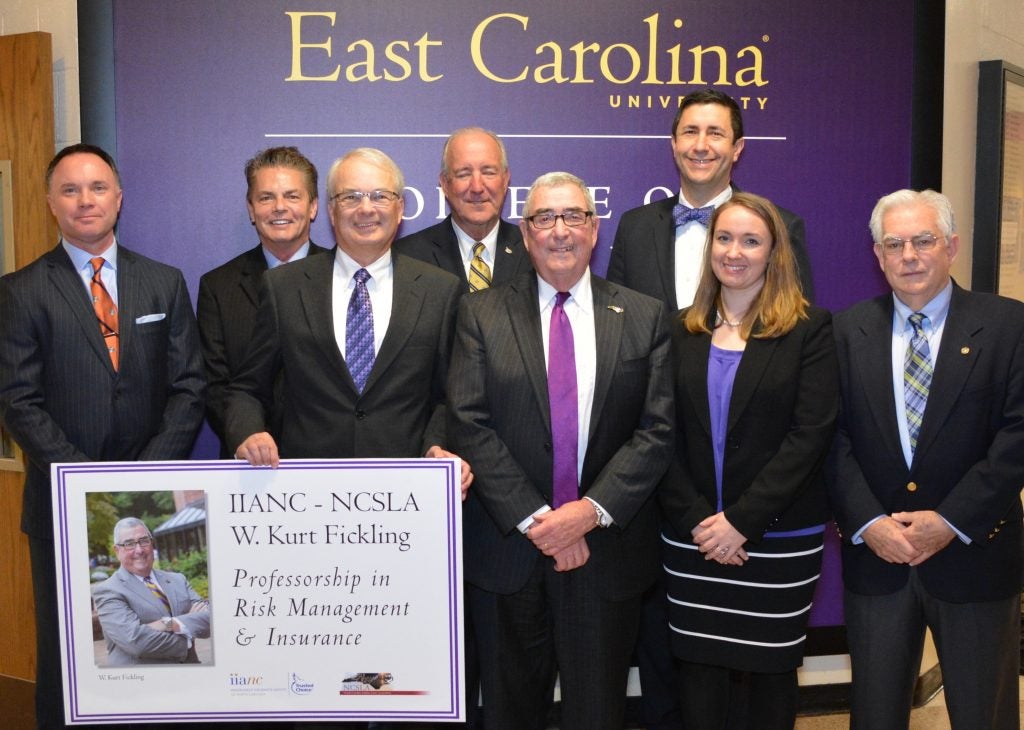 (Left to right) Back row: Scott Evans, Jim Mozingo, Dal Snipes, and Aubie Knight with the IIANC. Front row: Dean Stan Eakins, Prof. Kurt Fickling, Danielle Wade, and Steve Allen with the NCSLA.