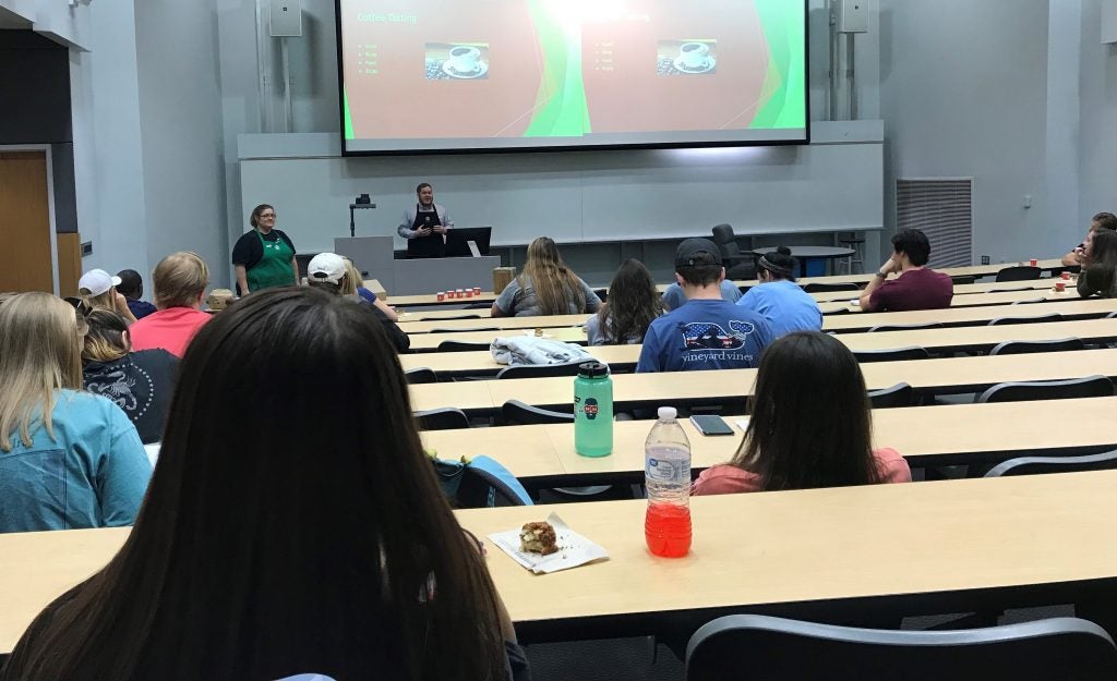 ECU hospitality students listen to Starbucks re: careers