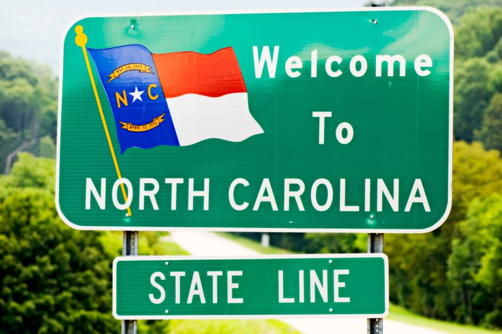 Welcome highway sign to North Carolina